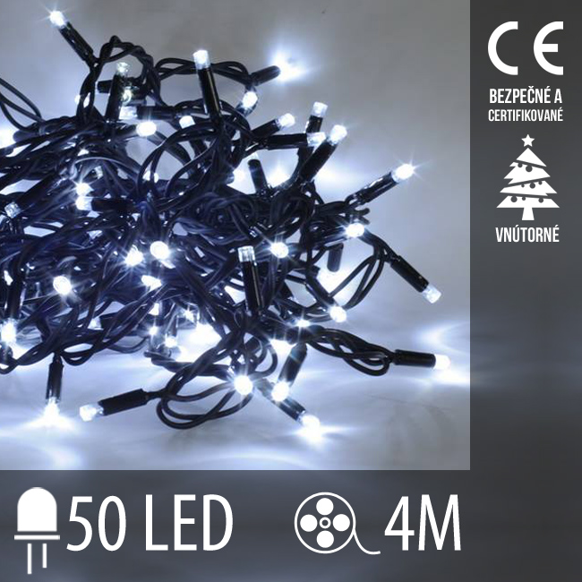 Vianočná led svetelná reťaz vnútorná - 50led - 4m studená biela