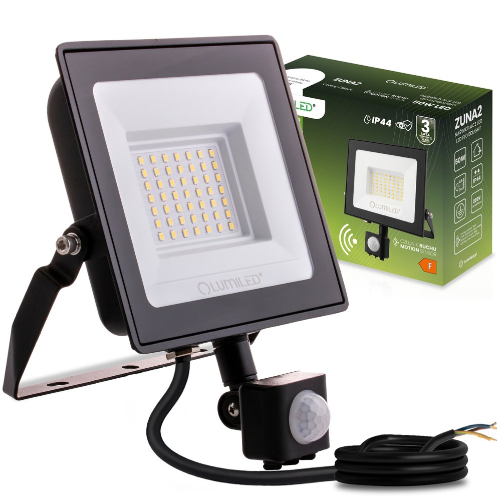 LED reflektor ZUNA2 50W 4500lm 4000K IP44 Black Senzor pohybu LUMILED