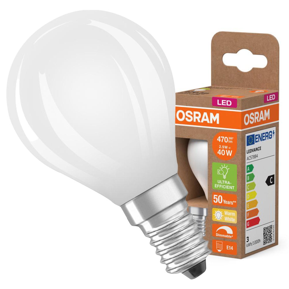 LED žiarovka P45 Ball E14 2,9W = 40W 470lm 2700K Warm 300° Dimmable CLASSIC ENERGY EFFICIENCY Osram