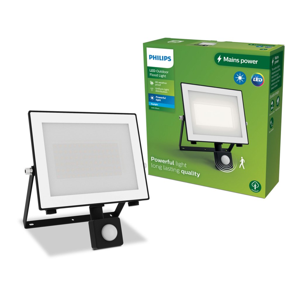LED reflektor 50W 5400lm 5000K IP65 so senzorom pohybu a súmraku čierny Lois Philips