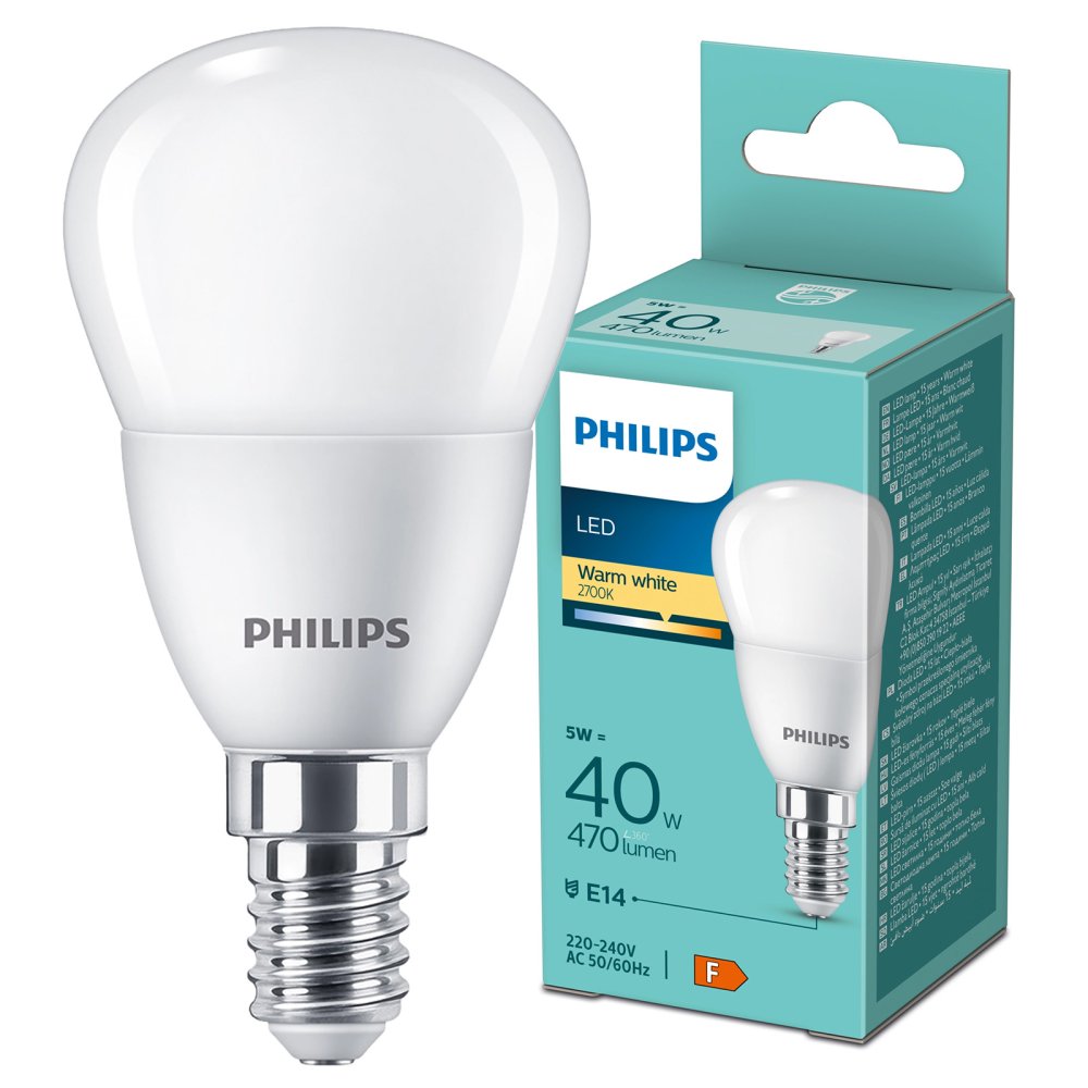 LED žiarovka E14 Ball P45 4,9W = 40W 470lm 2700K Warm Essential Philips