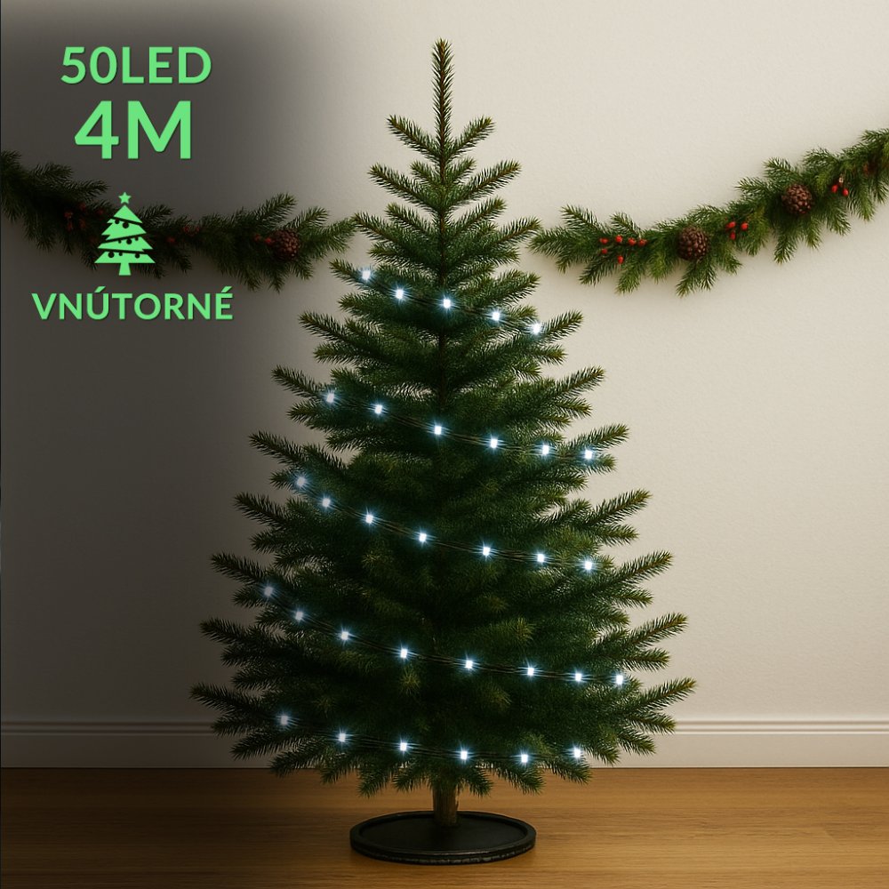 Vianočná led svetelná reťaz vnútorná - 50led - 4m studená biela
