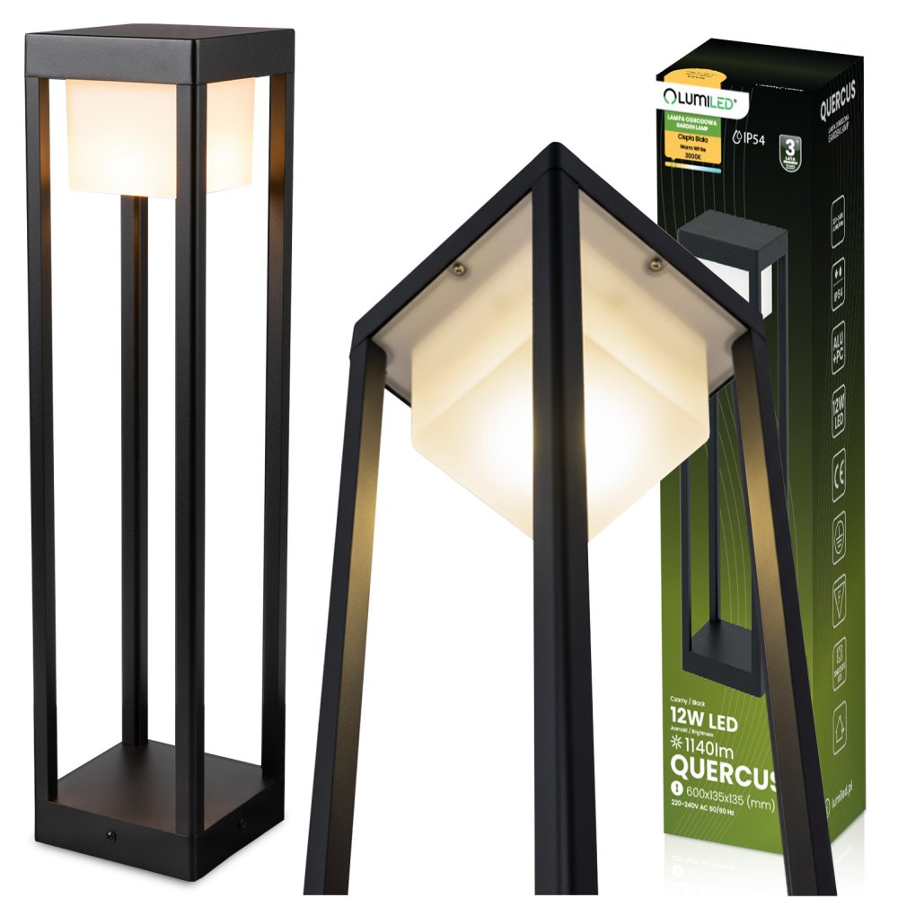 E-shop Záhradná lampa stĺpik vonkajšia stojaca LED 12W 3000K 60cm čierna QUERCUS LUMILED