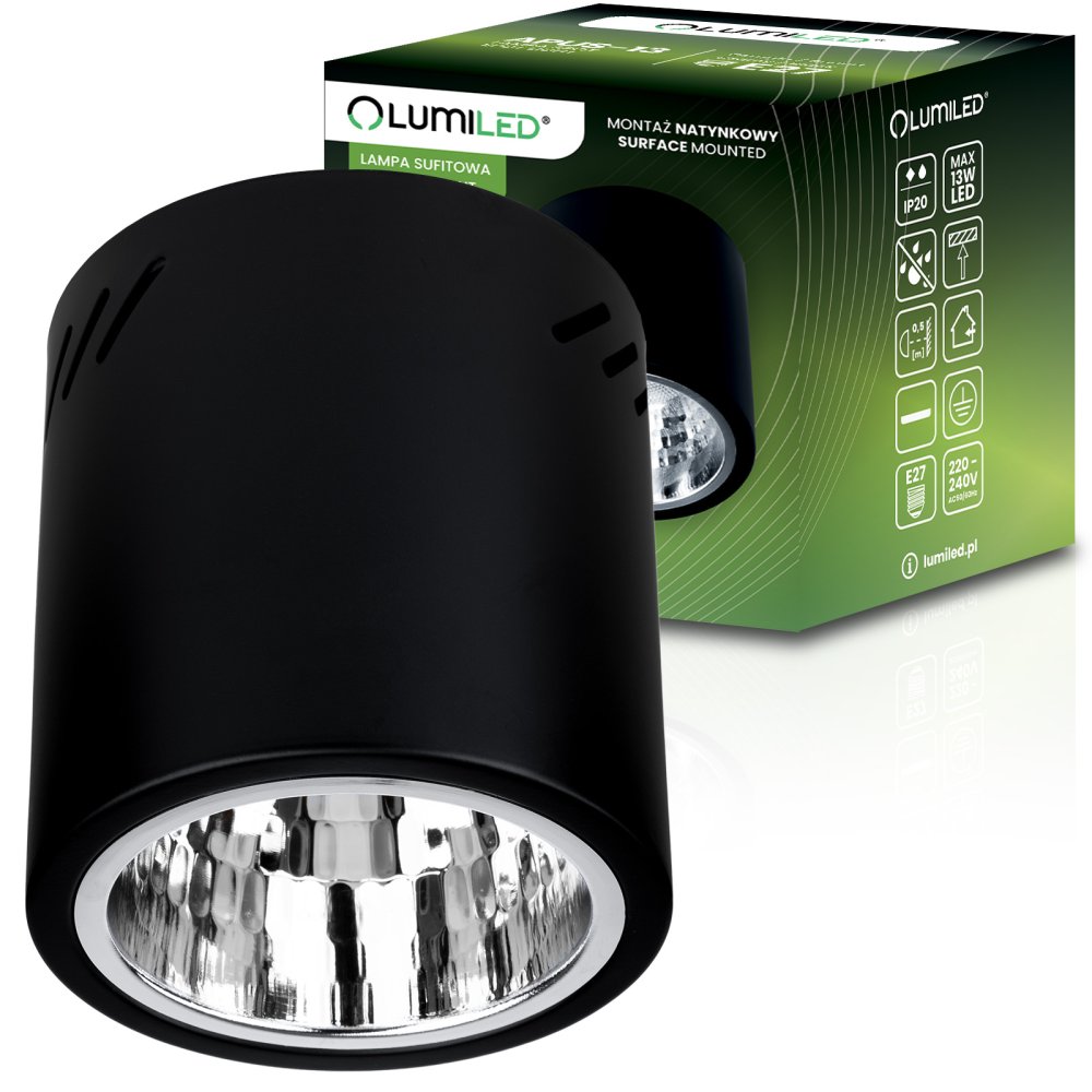 E-shop Stropné nástenné svietidlo pevné okrúhle APUS 13 Spot TUBA čierna E27 Lumiled