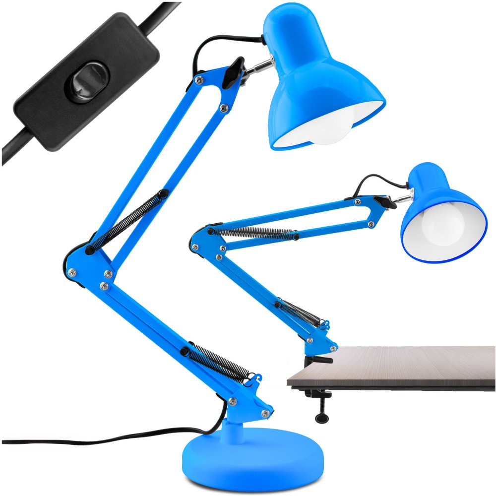 E-shop Stolová kresliarska lampa E27 TOBI modrá Lumiled s držiakom na dosku