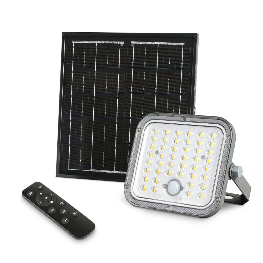E-shop LED reflektor solárny so senzorom 20W 1400lm 5000K neutrálna 90° 3, 2V IP65 IK07 nástenný sivý VIDEX