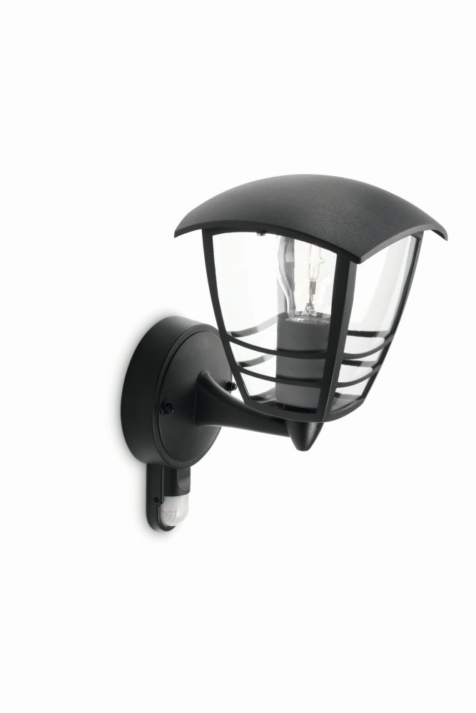 E-shop CREEK myGarden E27 IP44 LED fasádne nástenné svietidlo so senzorom pohybu čierne PHILIPS