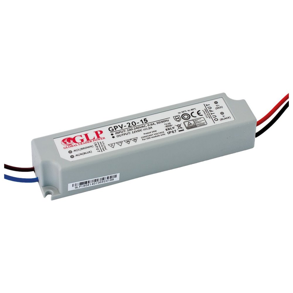 LED NAPÁJACÍ ZDROJ 15V 24W 1,33A GPV-20-15 GLP IP67 HERMETICKÝ