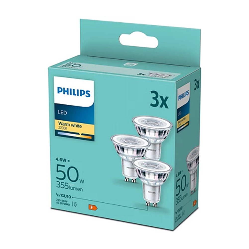3PAK LED žiarovka GU10 4,6W = 50W 355lm 2700K Warm 36° PHILIPS
