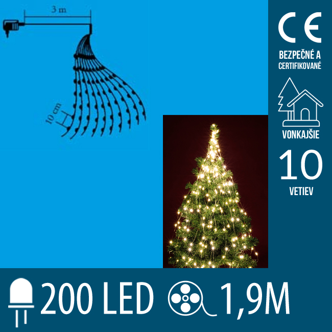 Vianočný led zväzok svietiacich reťazcov - 10 reťazcov po 20ks led - 1,9m - teplá biela