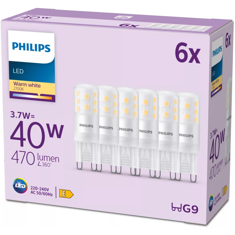 6x LED žiarovka G9 s kapsulou 3,7W = 40W 470lm 2700K Warm 320° EC Multipack Philips