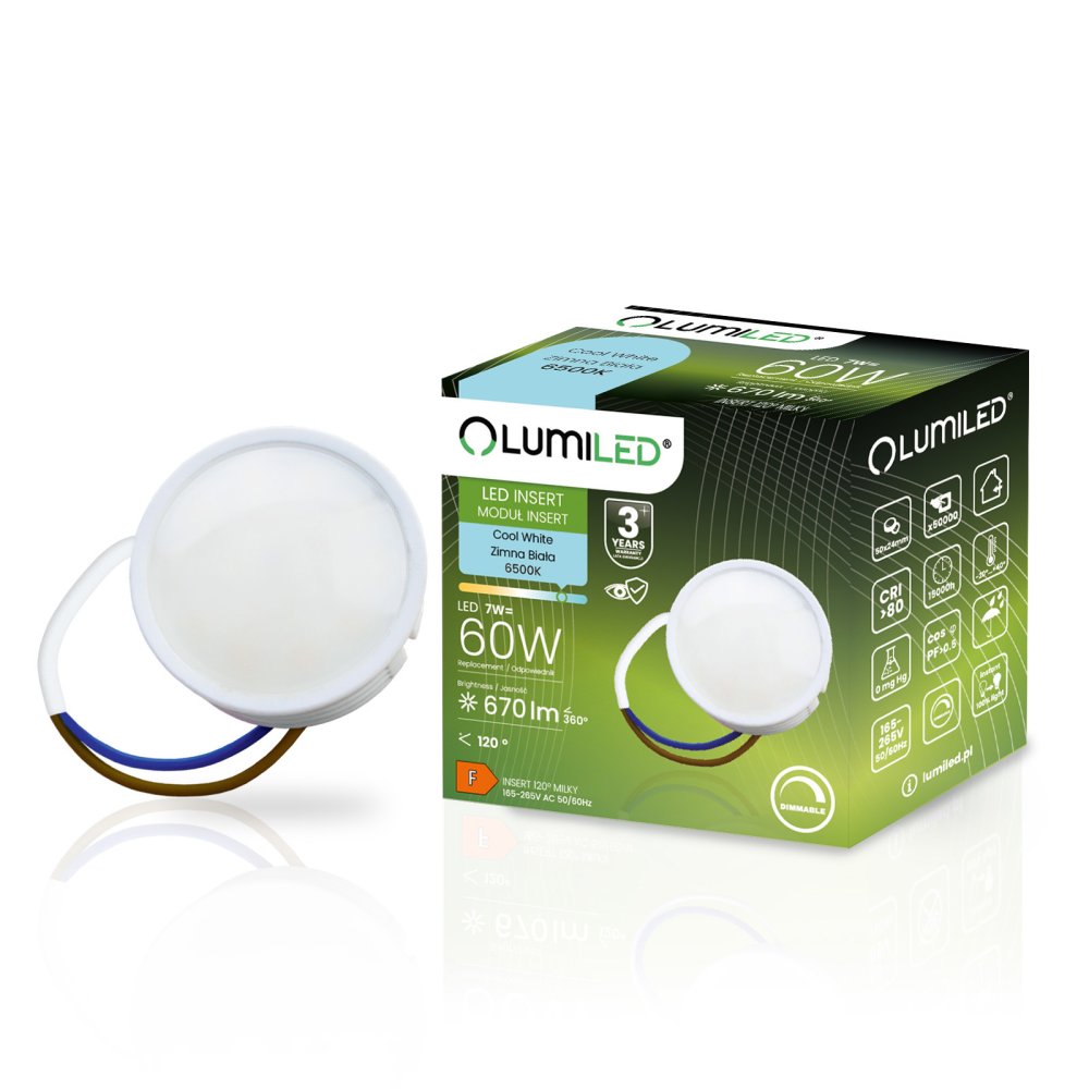 Modul LED žiarovky INSERT Reflektor 7W = 60W 670lm 6500K Studená 120° Stmievateľná LUMILED