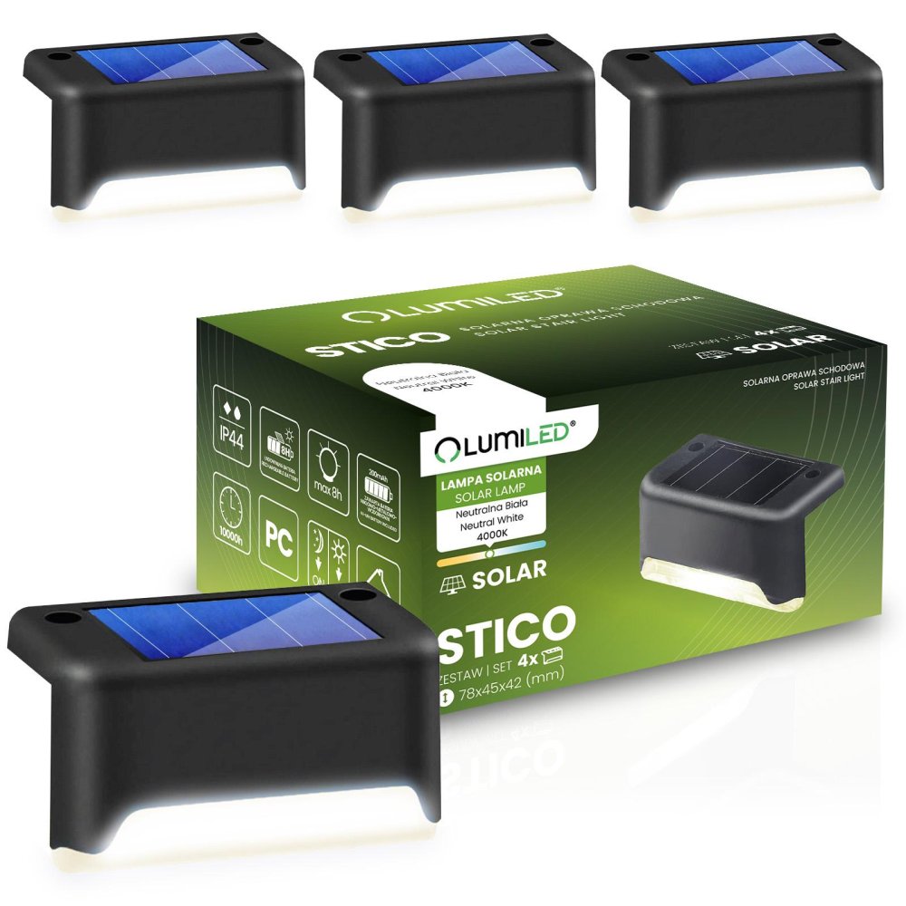 4x STICO 4000K Solárne LED schodisko Vonkajšie schodisko Vodotesná lampa LUMILED