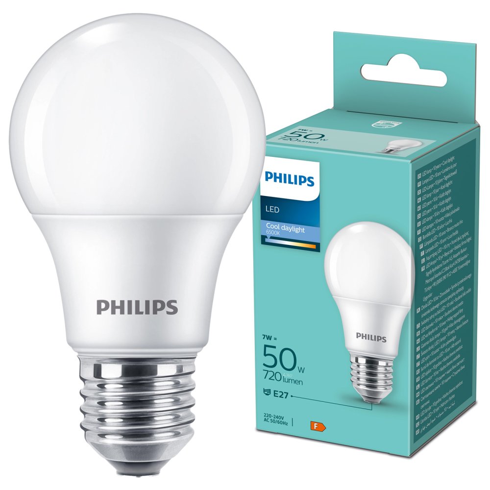 LED žiarovka E27 A60 7W = 50W 720lm 6500K Cold 150° Essential Philips