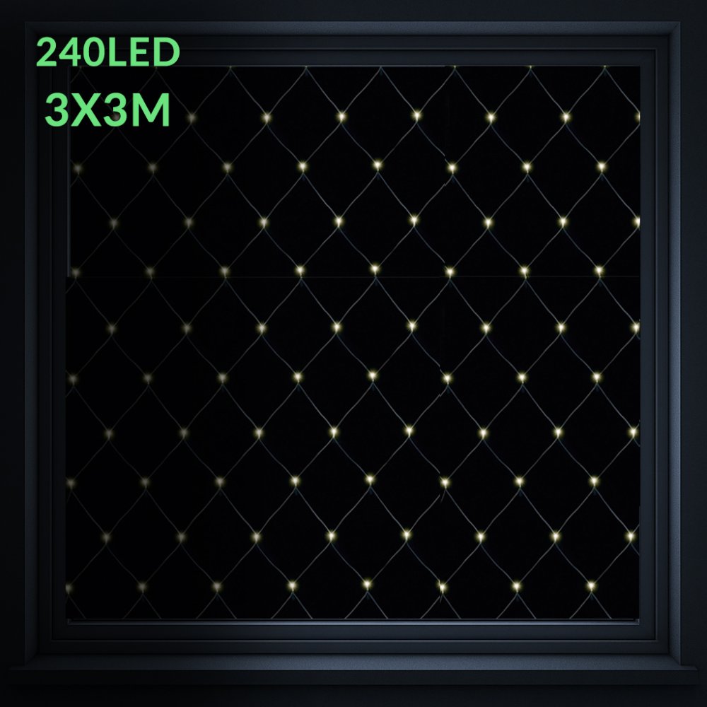 Vianočná led svetelná sieť vonkajšia - 240led - 3x3 m teplá biela