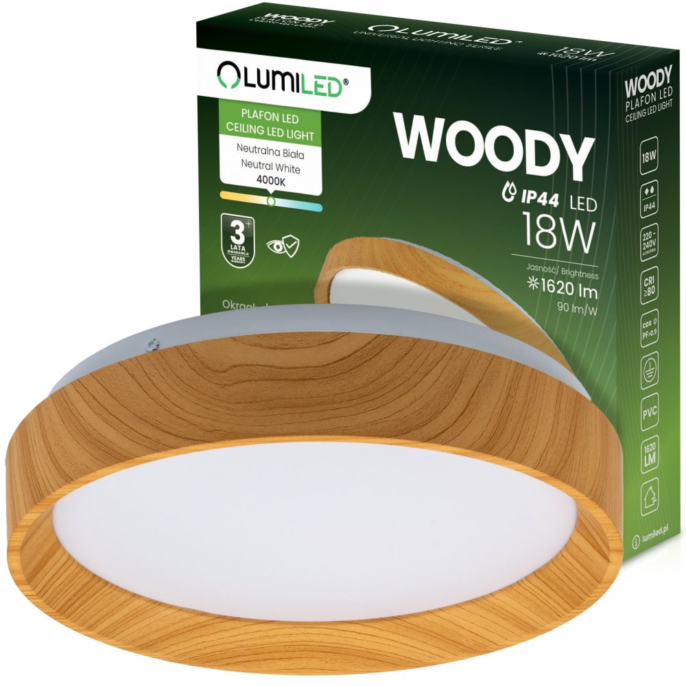 E-shop LED plafón nástenná stropná lampa svietidlo WOODY 18W 4000K okrúhly IP44 27cm LUMILED