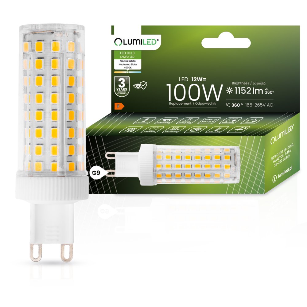 LED žiarovka G9 kapsula 12W = 100W 1152lm 4000K neutrálna 360° LUMILED