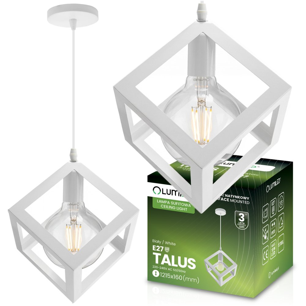 E-shop TALUS geometrické štvorcové závesné svietidlo ZWIS pre LED biela 1x E27 LUMILED
