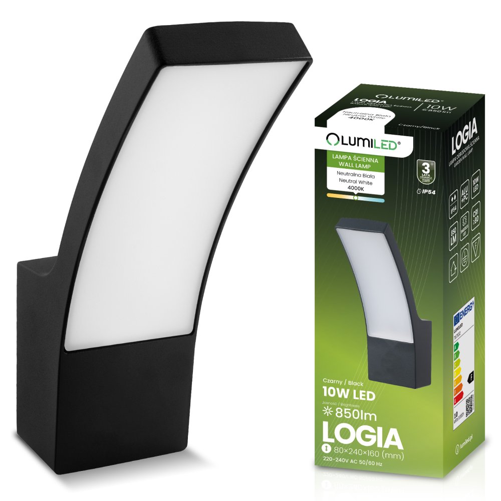 E-shop LED vonkajšie nástenné svietidlo čierne Nástenné svietidlo 10W 4000K IP44 LOGIA LUMILED