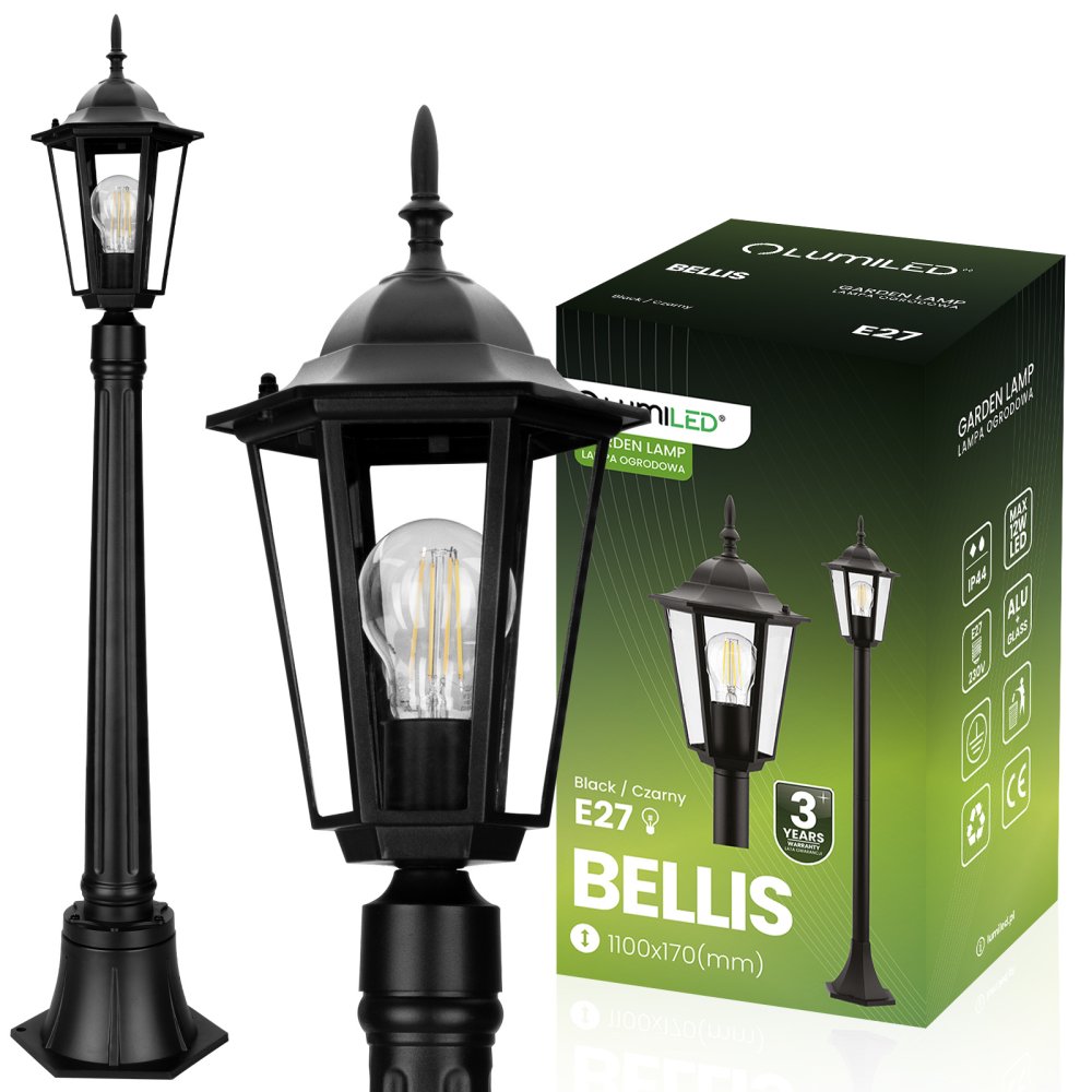 Vonkajšie záhradné svietidlo E27 LAMppost 1m Black BELLIS LUMILED