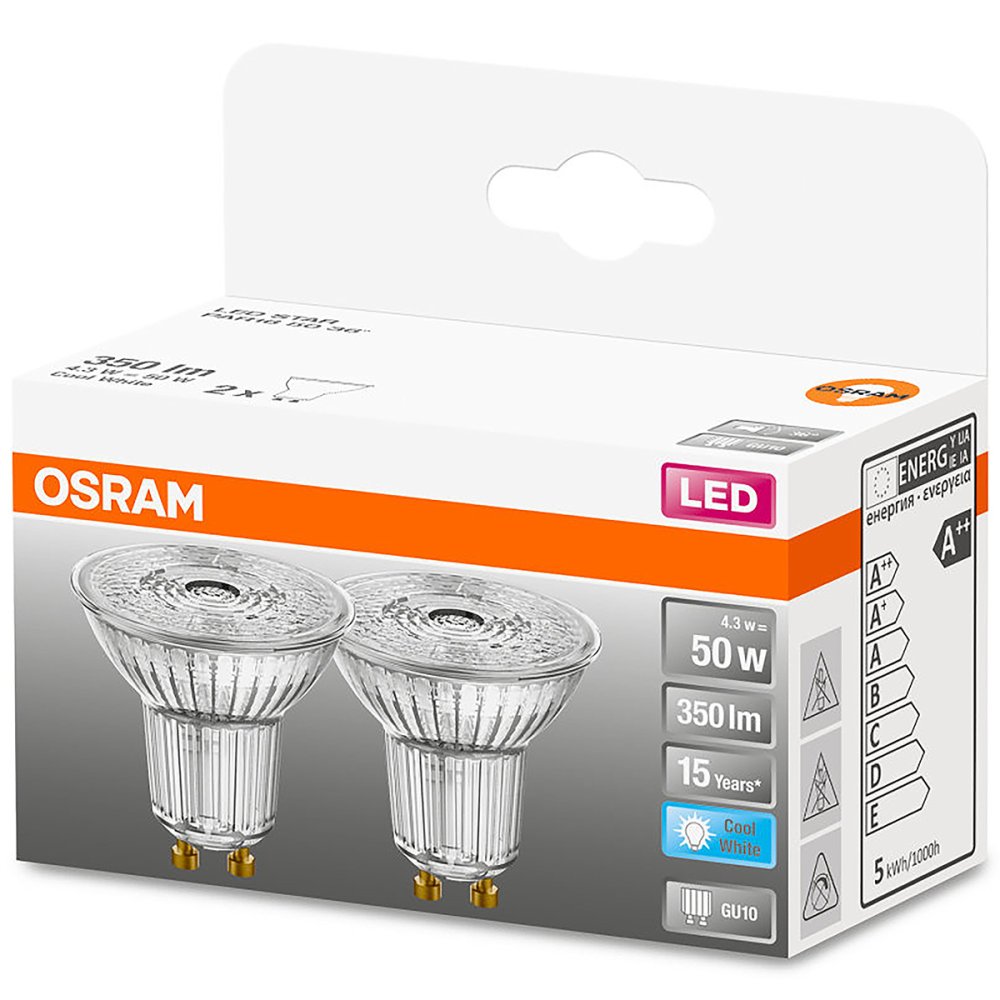 2x GU10 LED žiarovka 4,3W = 50W 350lm 4000K Neutral 36° OSRAM STAR