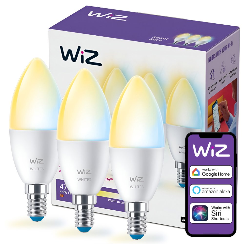 3x LED žiarovka E14 Candle C37 4,9W = 40W 470lm 2700-6500K TW Smart SMART WiFi Bluetooth App WiZ