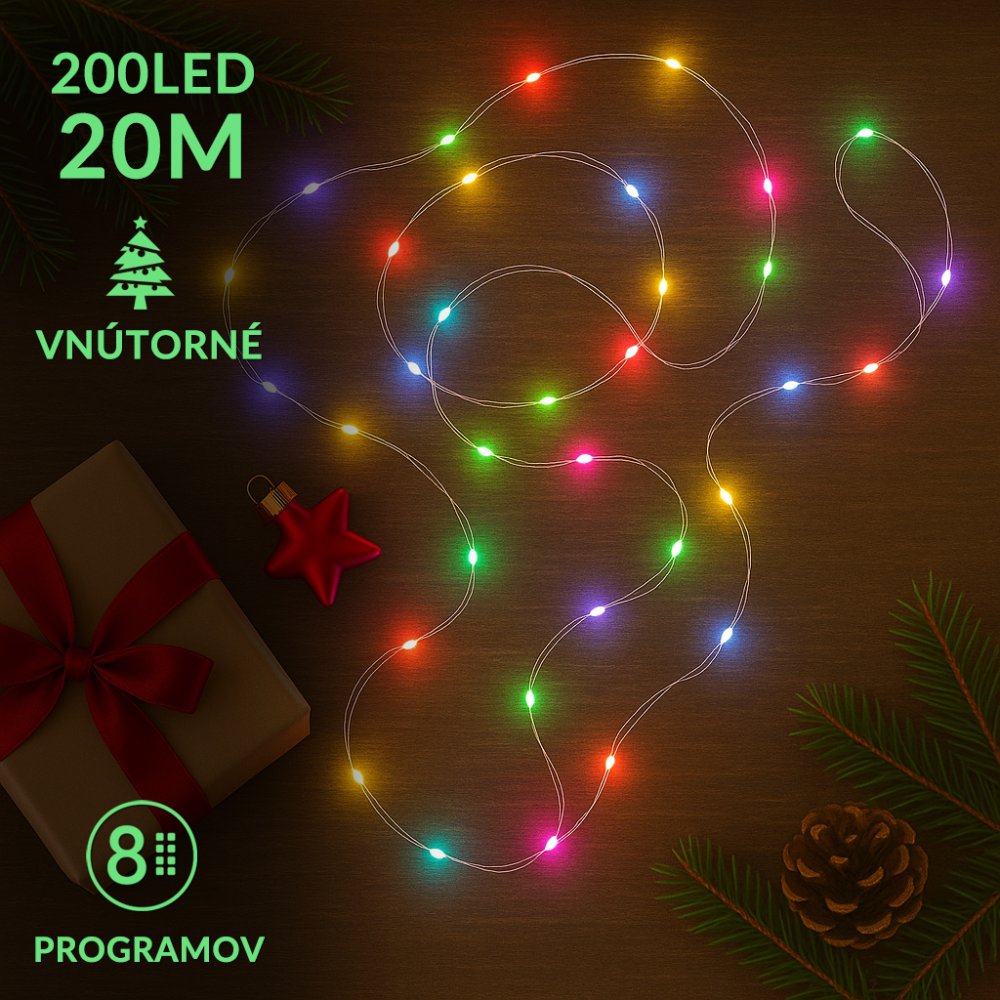 Vianočná SMART Led svetelná mikro reťaz vnútorná - 200led - 20m Multicolour