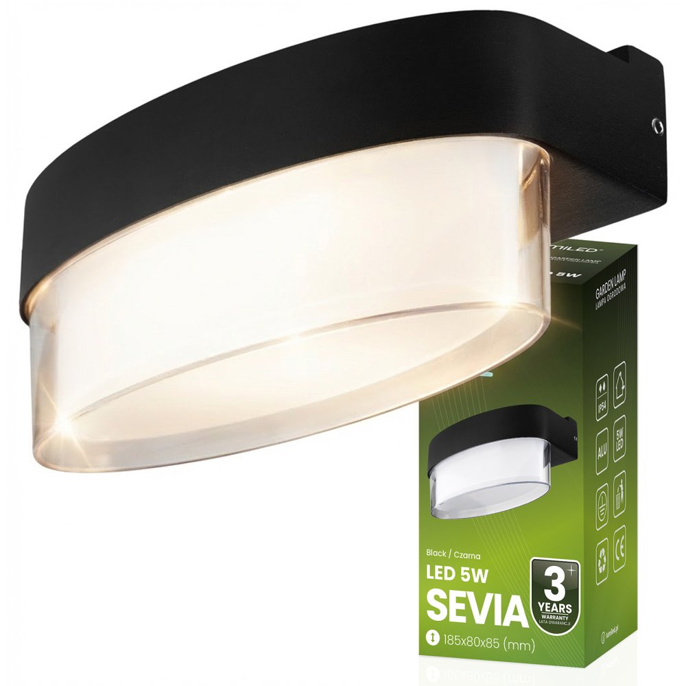 E-shop Vonkajšie nástenné LED svietidlo Záhradné nástenné svietidlo Teplé 4000K 5W IP54 SEVIA Black LUMILED