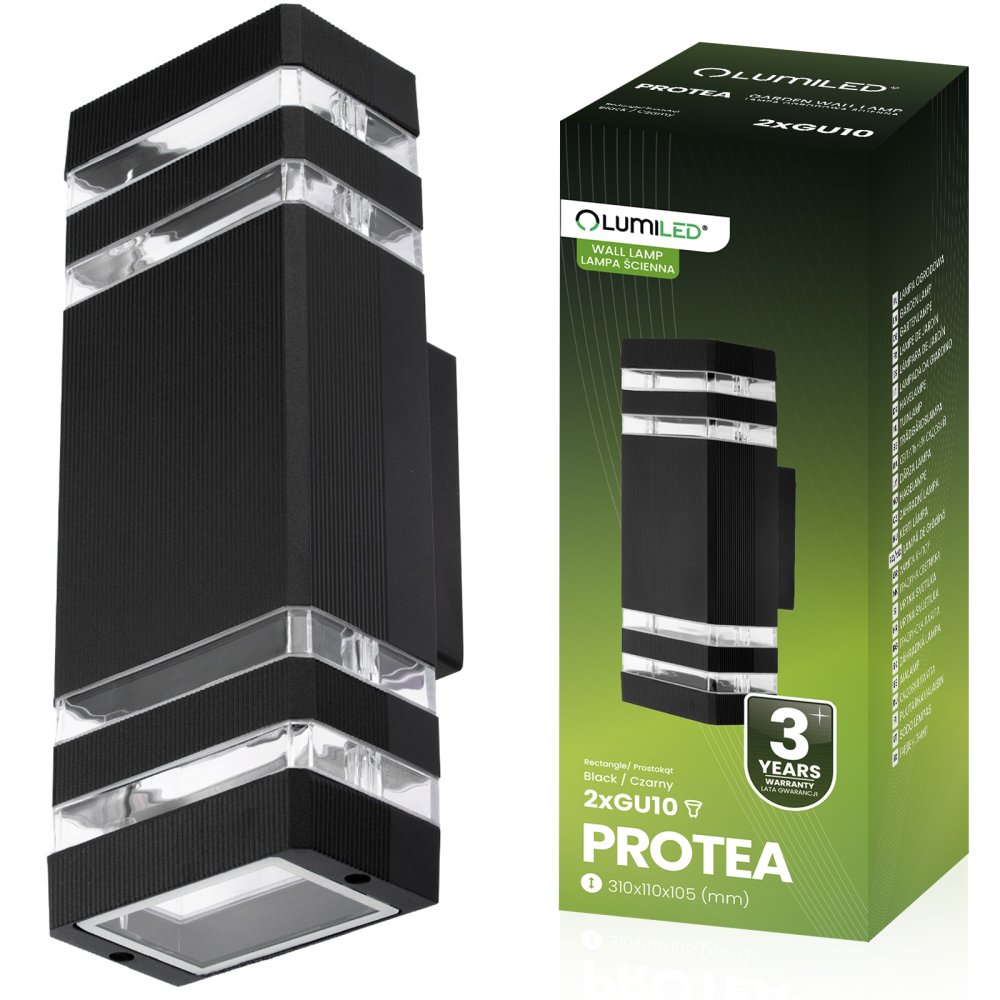 E-shop Záhradné nástenné svietidlo zhora nadol GU10 Black PROTEA LUMILED
