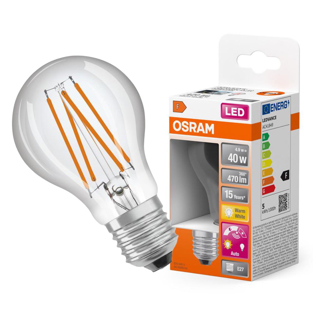 LED žiarovka A60 E27 4,9W = 40W 470lm 2700K Warm 320° so súmrakovým senzorom Classic Osram