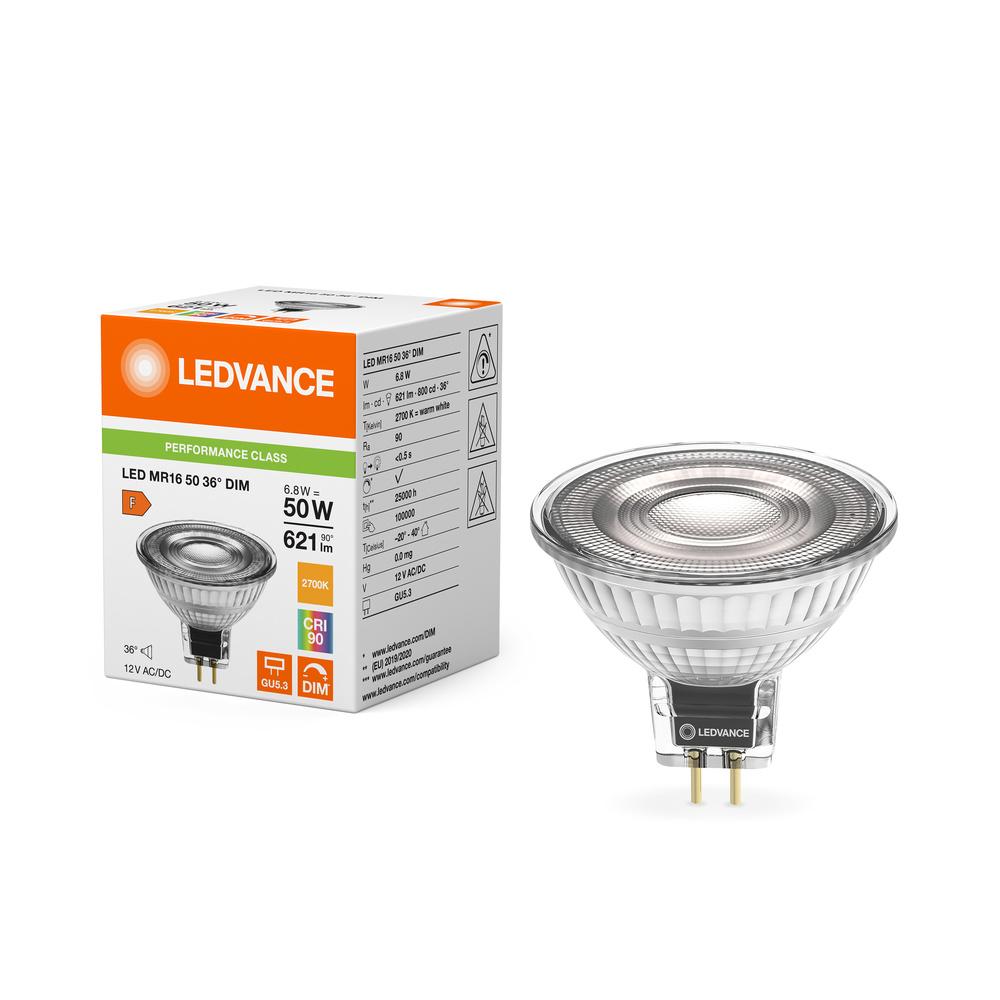 LED reflektorová žiarovka GU5.3 MR16 6,8W = 50W 621lm 2700K Warm 36° CRI90 12V stmievateľná Ledvance