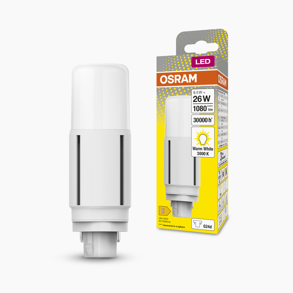 Jednostranná LED žiarivka G24d 9,5W = 26W 1080lm 3000K Warm 300° DULUX LED D VT EM & AC Osram