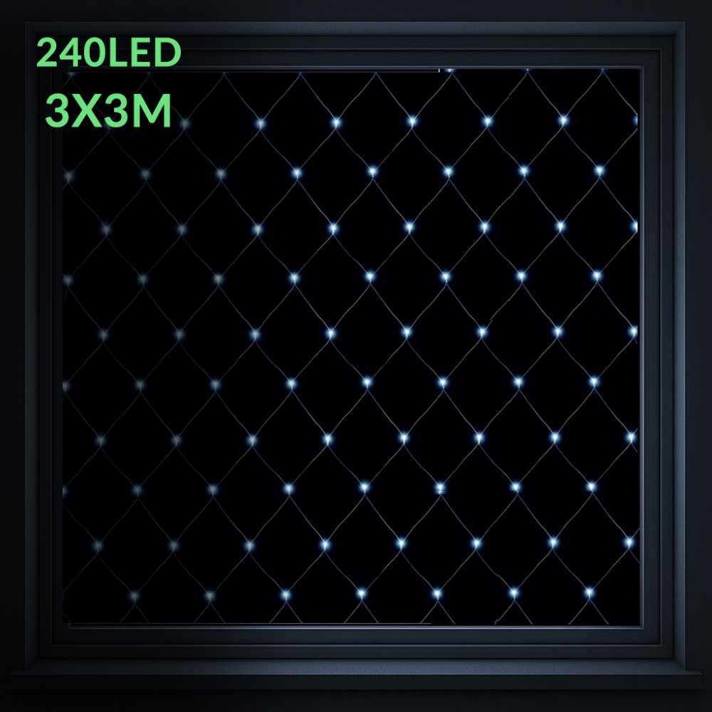 Vianočná led svetelná sieť vonkajšia - 240led - 3x3 m studená biela