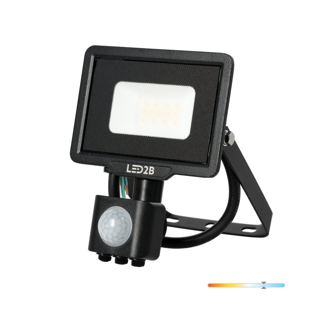 E-shop LED reflektor 10W 800lm 6000K IP44 čierny so senzorom pohybu LED2B KOBI MHC