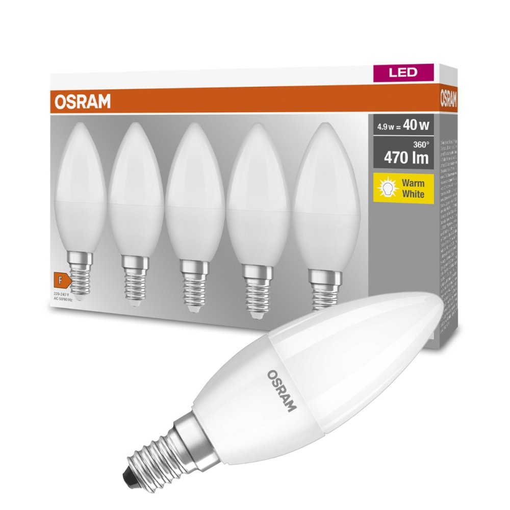 5PAK LED žiarovka E14 B35 5,7W = 40W 470lm 2700K teplá pätica OSRAM