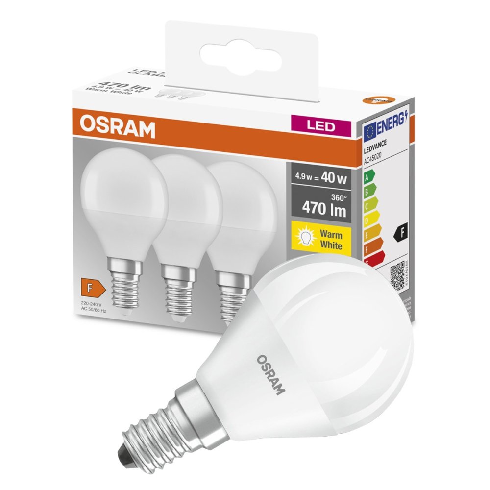 3PAK LED žiarovka E14 P45 5W = 40W 470lm 2700K Warm 300° OSRAM Base
