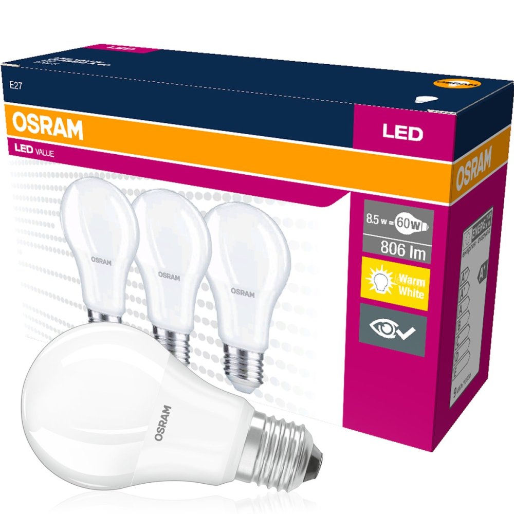 3PAK LED žiarovka A60 E27 8,5W = 60W 806lm 2700K Warm OSRAM Value