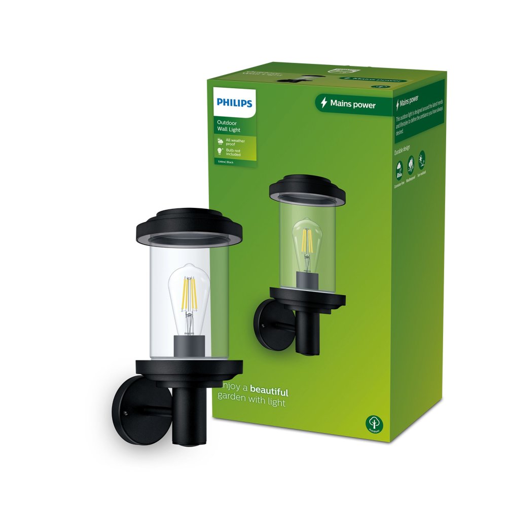 Vonkajšie nástenné svietidlo E27 čierna Listra Philips