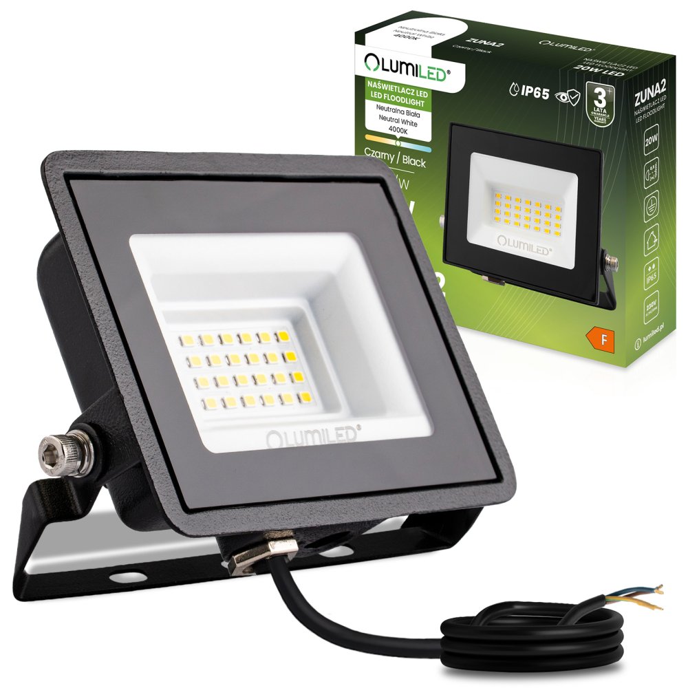 LED reflektor ZUNA2 20W 1800lm 4000K IP65 Black LUMILED