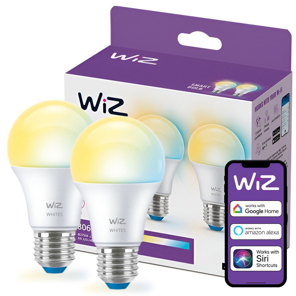 2x LED žiarovka E27 A60 8W = 60W 806lm 2700-6500K TW Smart SMART WiFi Bluetooth App WiZ