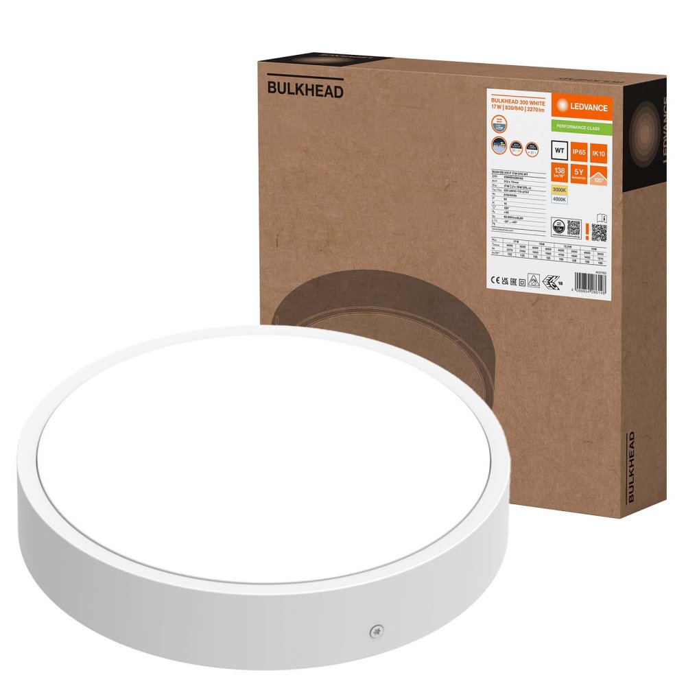 Vonkajšia priemyselná nástenná lampa LED 9,5 W 1220 lm 3000/4000K IP65 biela s predsádkou Ledvance Emergency Module