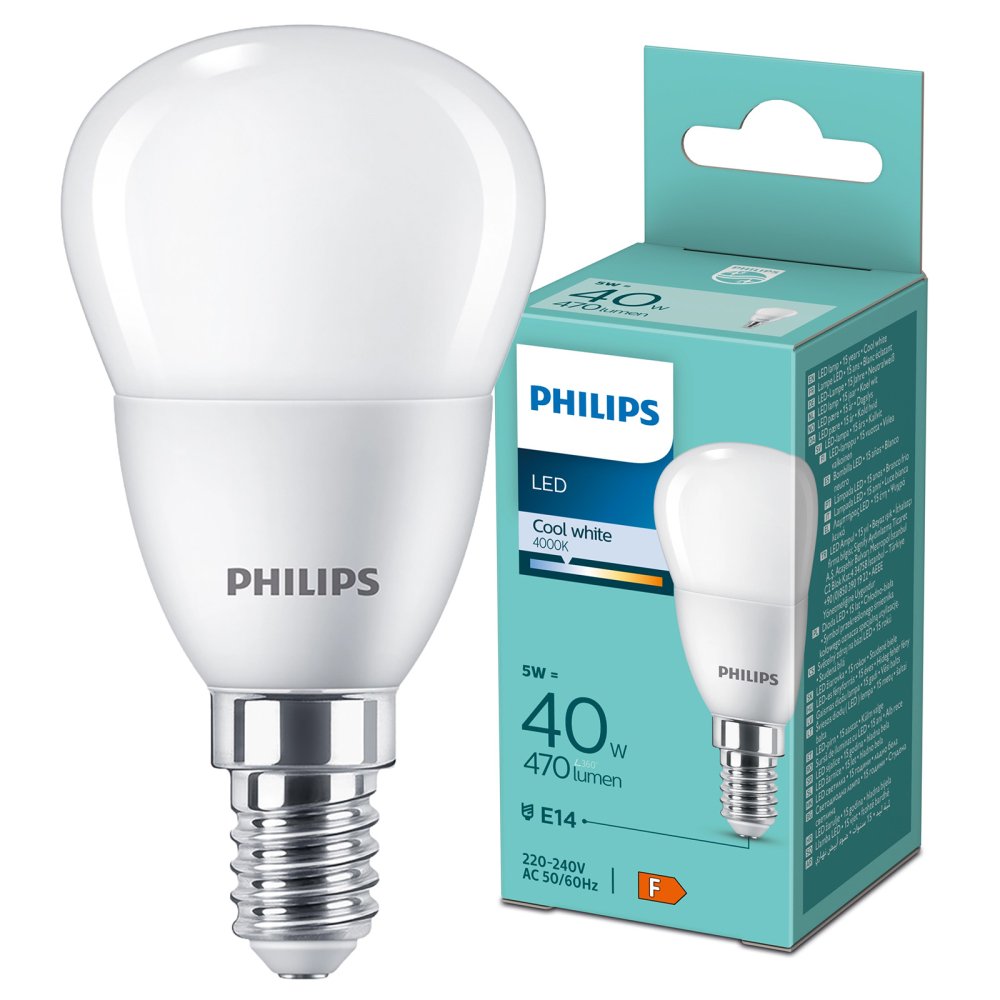 LED žiarovka E14 Ball P45 4,9W = 40W 470lm 4000K Neutral Essential Philips