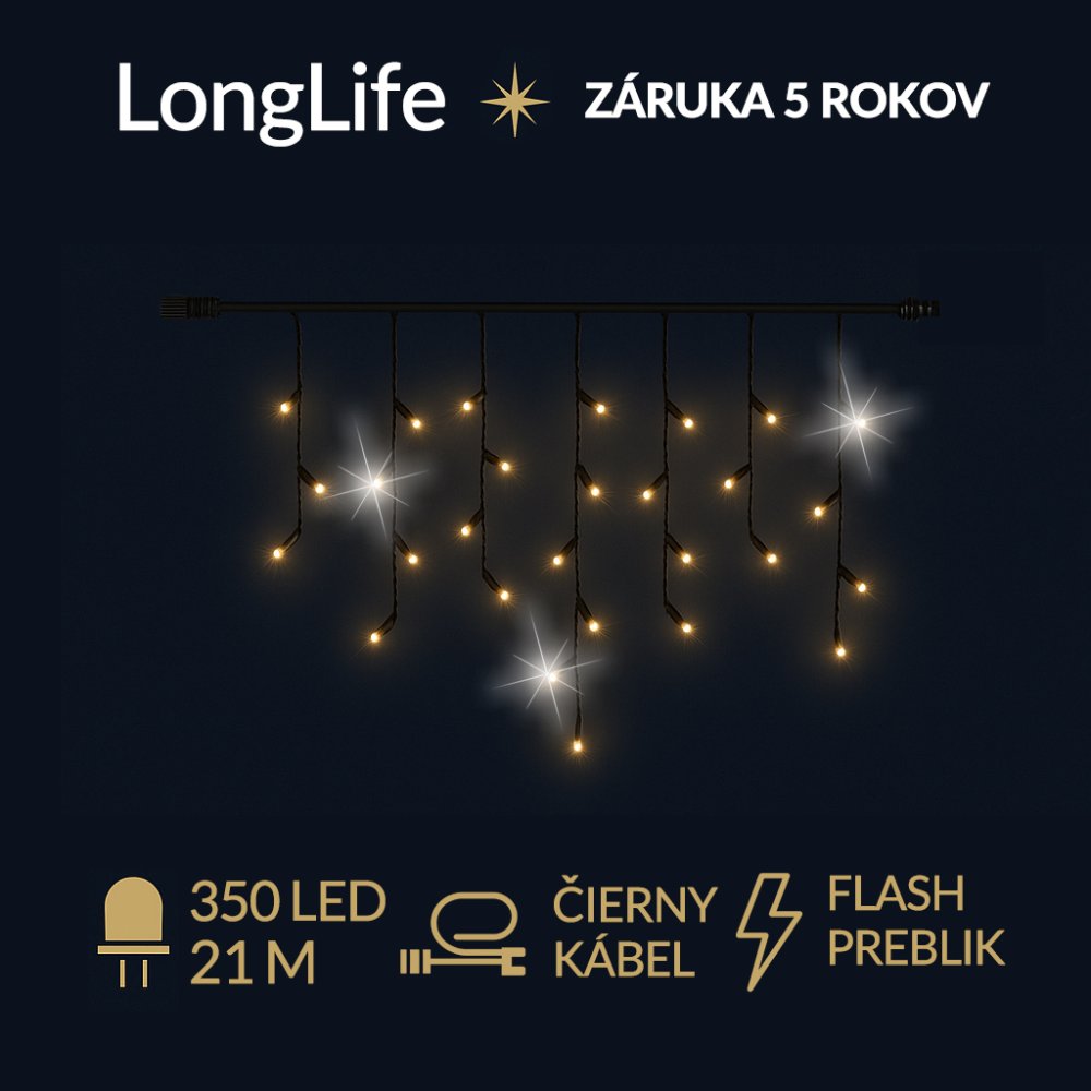 LongLife led svetelná záclona vonkajšia flash - 350led - 21m teplá biela / flash prebliknutie studená biela