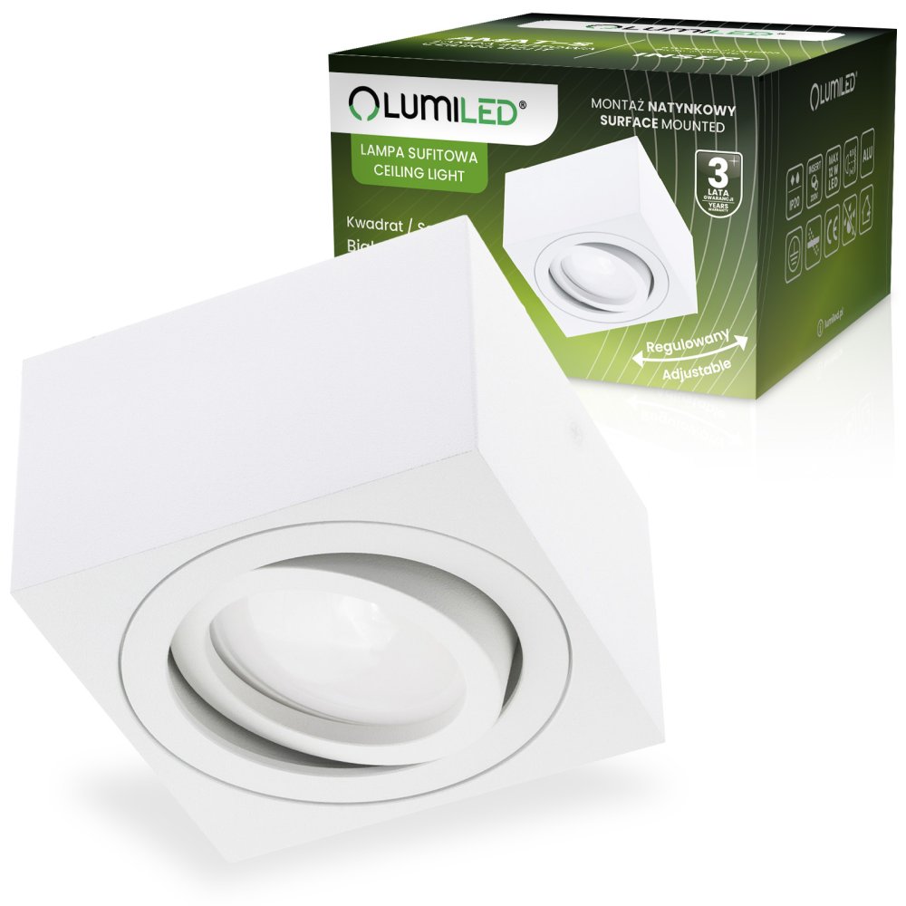E-shop HALOGEN Spot Tube Movable AMAT-S Square White 50mm LUMILED pre povrchovú montáž