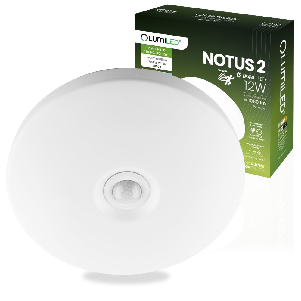 E-shop LED plafón Povrchová montáž 12W NOTUS 2 Round Motion Sensor IP44 25 cm LUMILED