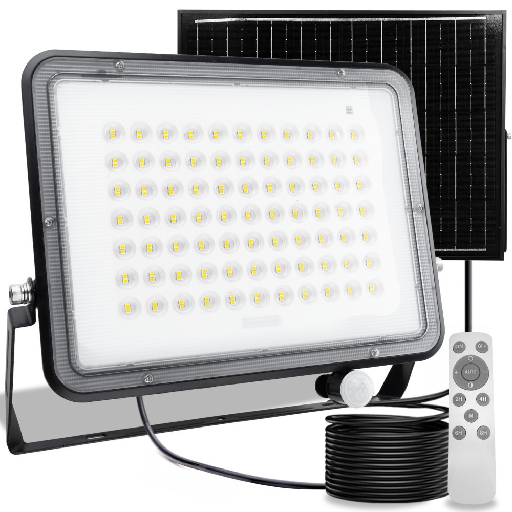 E-shop Solárne LED halogénové reflektory 300W Záhradná lampa 4000K IP65 PIR senzor pohybu + diaľkové ovládanie FULGOR LUMILED