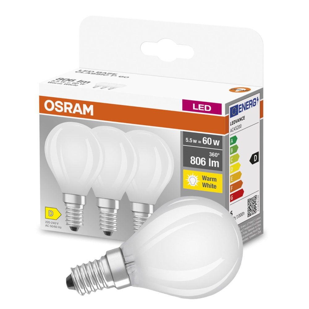 3PAK LED žiarovka E14 P45 5,5W = 60W 806lm 2700K Warm 300° Filament OSRAM BASE