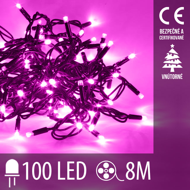 Vianočná led svetelná reťaz vnútorná - 100led - 8m ružová