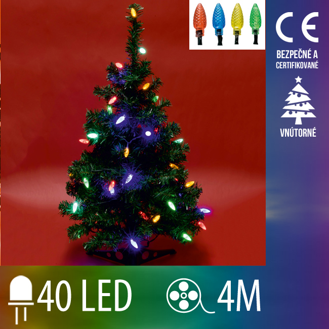 Vianočná led svetelná reťaz vnútorná - šišky - 40led - 4m multicolour
