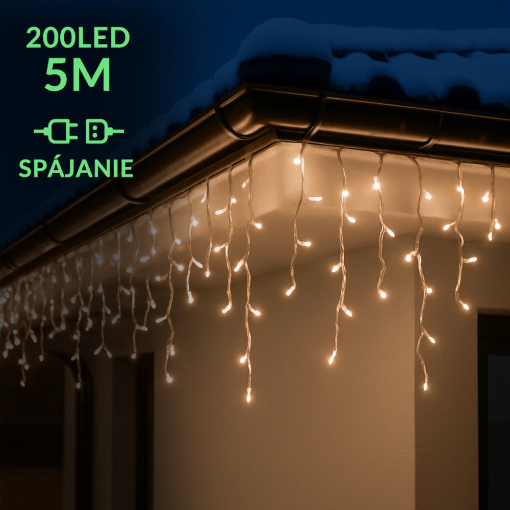 Vianočná led svetelná záclona na spájanie vonkajšia - 200led - 5m teplá biela